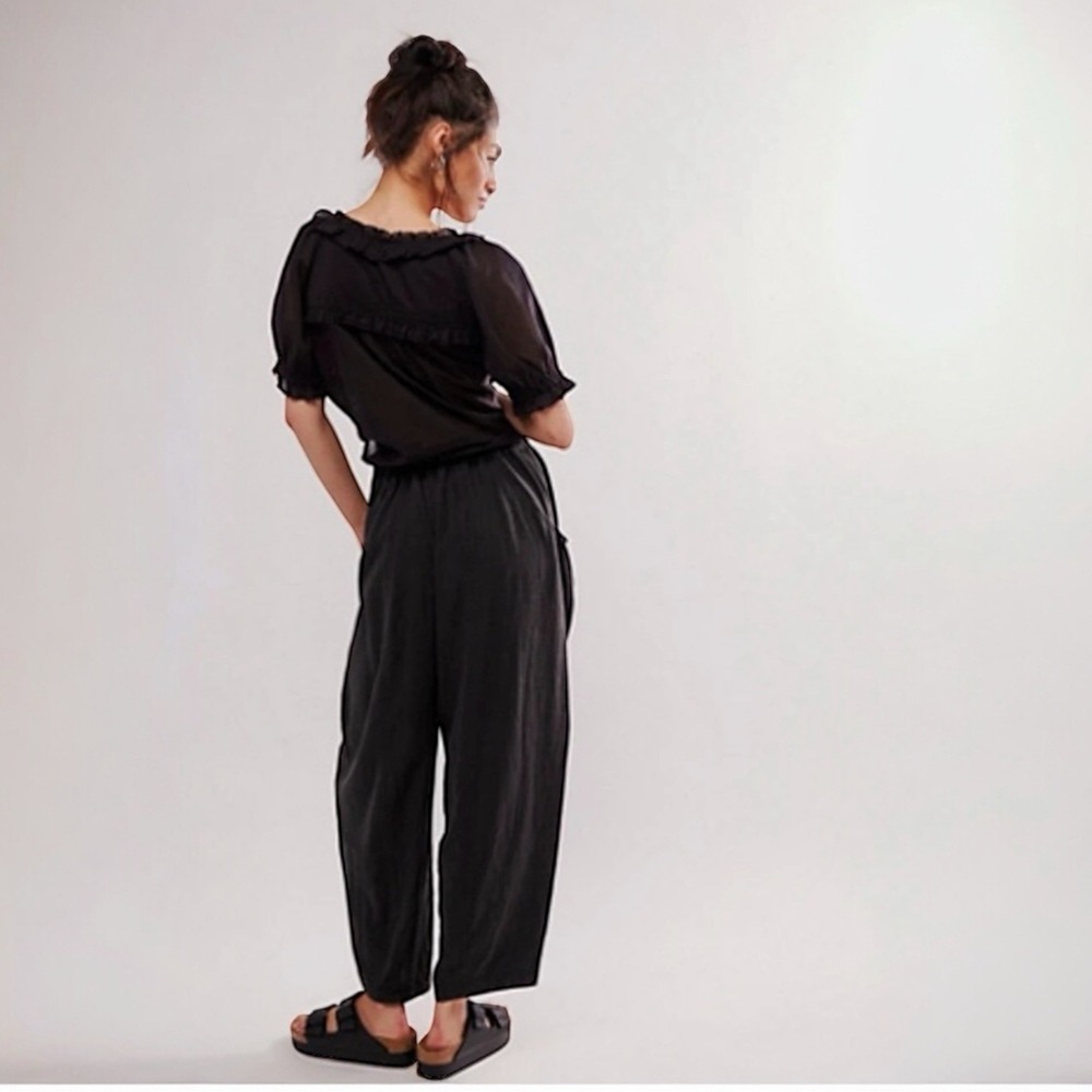 Free People High Road Pull-On Barrel Linen Pants In Python Black Sz XS - Picture 2 of 10